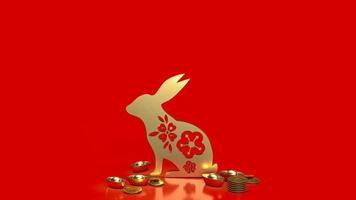 The gold rabbit and chines money for promotion concept 3d rendering photo