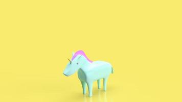 The blue unicorn on yellow background for startup concept 3d rendering photo