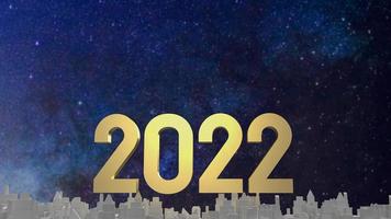 The gold number 2022 and white building for property or business concept 3d rendering photo