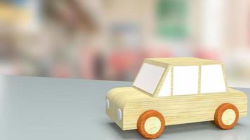 coche de juguete en la mesa en el garaje para servicios de garaje o concepto de automóviles representación 3d foto