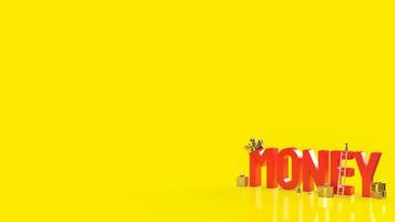 money red text  on yellow background for business content 3d rendering. photo