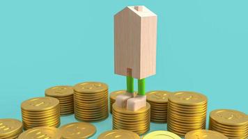 home and gold coins  for property or building concept 3d rendering photo