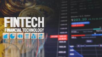 la palabra fintech sobre antecedentes comerciales para el concepto de tecnología representación 3d foto