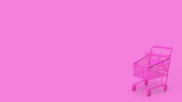 pink shopping cart  on minimal background 3d rendering photo