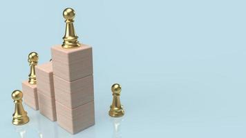 The wood cube chart  and gold chess on blue background for business concept 3d rendering photo