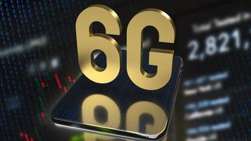 oro 6g en tableta y antecedentes comerciales para el concepto de tecnología representación 3d foto