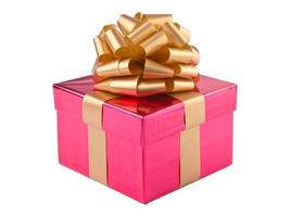 Pink gift box. Gold ribbon. 3d render. photo