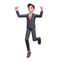 hombre de negocios en salto de traje formal, render 3d personaje de hombre de negocios en traje formal png