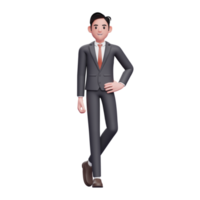 businessman in formal suit standing with hand on waist and legs crossed png