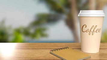 The coffee cup on table wood for background 3d rendering photo