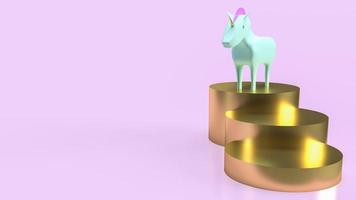 The blue unicorn and gold stairs for startup concept 3d rendering photo
