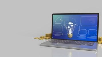 The  light bulb on notebook and gold coins  3d rendering. photo