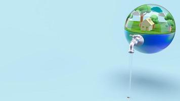 The earth in water drop for world water day or ecology concept 3d rendering. photo