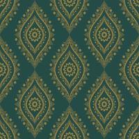 Ethnic Indian retro green-gold color flower shape seamless pattern background. Use for fabric, textile, interior decoration elements, upholstery, wrapping. vector