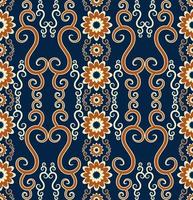 Embroidery vintage color ethnic floral shape seamless pattern on blue background. Use for fabric, textile, interior decoration elements, upholstery, wrapping. vector