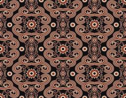 Abstract floral shape vintage red color seamless pattern on black background. Use for fabric, textile, interior decoration elements, upholstery, wrapping. vector