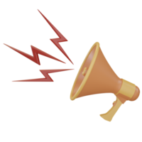 conjunto de ícone de alto-falante de megafone de renderização 3d para mensagem de som, cor laranja com relâmpago vermelho png