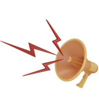 set van 3d render megafoon luidsprekerpictogram voor geluidsbericht, oranje kleur met rode bliksem png