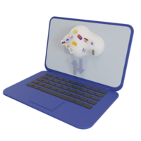 3d rendering of laptop or notebook uploading and downloading files in cloud storage png