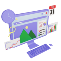 3d computer desktop screen with SEO. Search engine optimization concept png