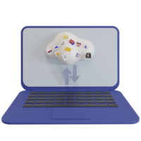 3d rendering of laptop or notebook uploading and downloading files in cloud storage png