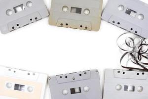 group of old cassette tapes on white background. photo