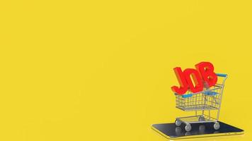 The red job on shopping cart yellow background  for business concept 3d rendering photo