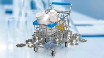 The drug in shopping cart for medical or drug concept 3d rendering photo