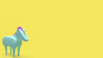 The blue unicorn on yellow background for startup concept 3d rendering photo