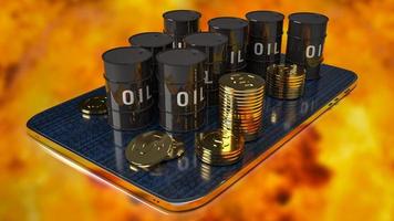 The oil tank and gold coins on tablet for business or gas concept 3d rendering photo