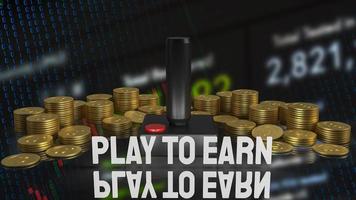 The joystick and play to earn text for game nft or technology  concept 3d rendering photo