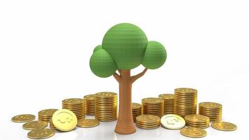 The tree and gold coins  for ecology or business concept 3d rendering photo