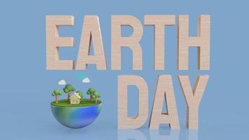 The earth day wood text  for holiday or eco content 3d rendering photo