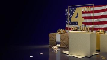 gold text 4th of July on America flag and gift box  for holiday content 3d rendering photo