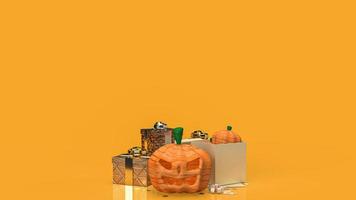 gato de calabaza y cajas de regalo para el concepto de halloween representación 3d foto