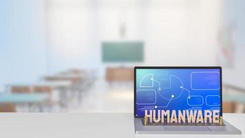The humanware  word and gold chesson on notebook in class room for business or technology concept 3d rendering photo
