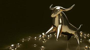 The gold bull on black background for business concept 3d rendering photo