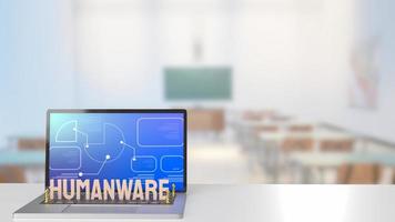 The humanware  word and gold chesson on notebook in class room for business or technology concept 3d rendering photo