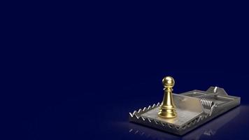 ajedrez de oro en la trampa para la representación 3d del concepto de negocio foto