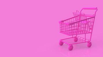 pink shopping cart  on minimal background 3d rendering photo