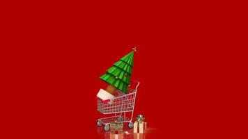 la navidad en carrito de compras para el concepto de marketing de vacaciones representación 3d foto