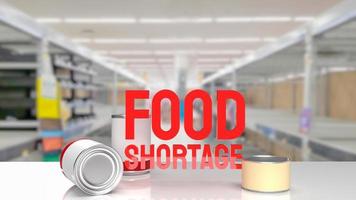 The food shortage red text on empty shelf image 3d rendering photo