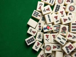 The mahjong on table ancient asian board game close up image photo