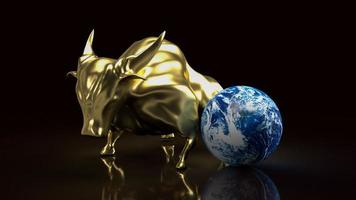 el toro de oro y el mundo para la representación 3d del concepto de negocio foto