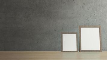 The blank picture frames on cement wall for background 3d rendering photo