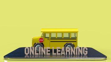 The school bus and tablet for online learning or e learning concept 3d rendering. photo