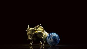 el toro de oro y el mundo para la representación 3d del concepto de negocio foto