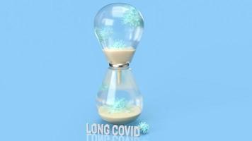 The virus and sand clock on blue background  for long covid concept 3d rendering photo