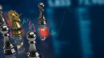The gold unicorn chess on business background 3d rendering photo