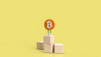 The bitcoin symbol character on yellow background for business or technology concept 3d rendering photo